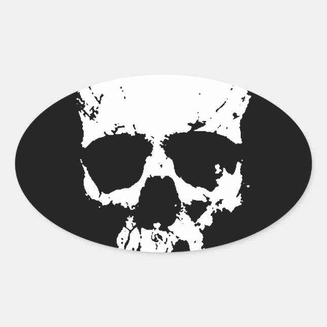 Black & White Skull Oval Sticker (Front)
