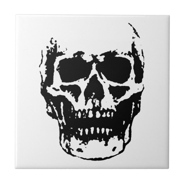 Black White Skull Pop Art Tile (Front)