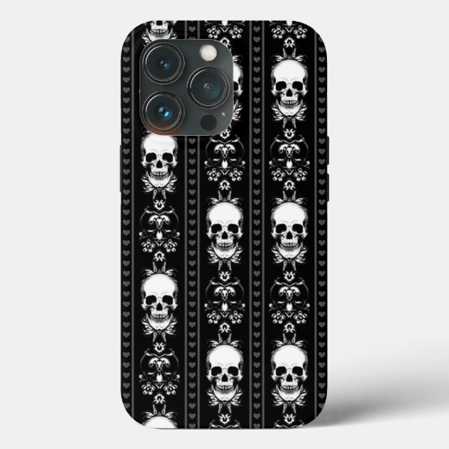 Black & White Skull Stripes  Case-Mate iPhone Case (Back)