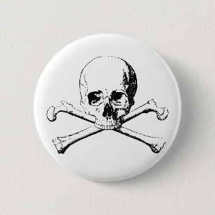 Black & White Skull & the Bones 2 Inch Round Button