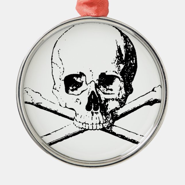Black & White Skull & the Bones Metal Ornament (Front)