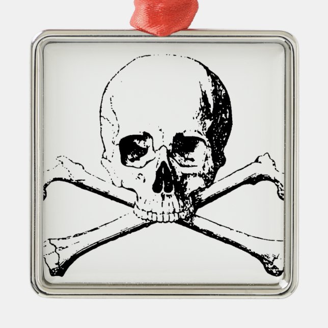 Black & White Skull & the Bones Metal Ornament (Front)