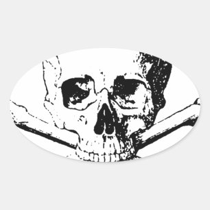 Black & White Skull & the Bones Oval Sticker