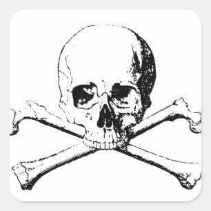Black & White Skull & the Bones Square Sticker