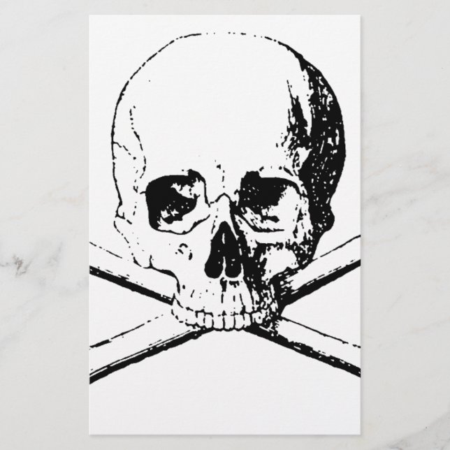 Black & White Skull & the Bones Stationery (Front)