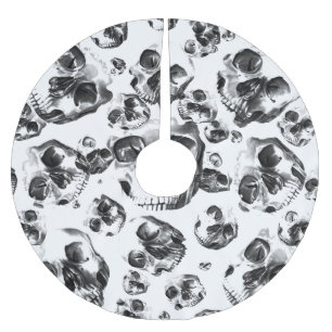 Black & White Skulls Skeleton Skull Art Pattern Brushed Polyester Tree Skirt