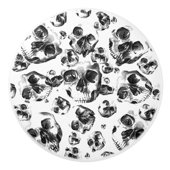 Black & White Skulls Skeleton Skull Art Pattern Ceramic Knob (Front)