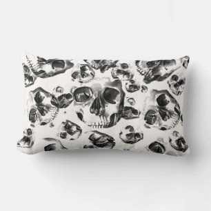 Black & White Skulls Skeleton Skull Art Pattern Lumbar Pillow