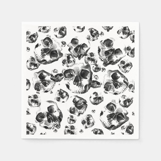 Black & White Skulls Skeleton Skull Art Pattern Napkin (Front)