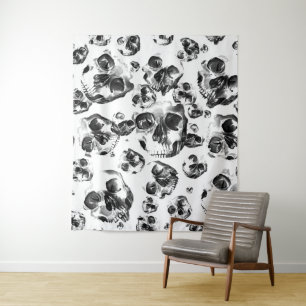 Black & White Skulls Skeleton Skull Art Pattern Tapestry