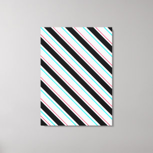 Black White Slanted Regimental Stripe Lines Canvas Print