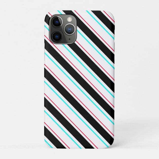 Black White Slanted Regimental Stripe Lines Case-Mate iPhone Case (Back)