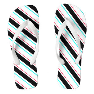 Black White Slanted Regimental Stripe Lines Flip Flops
