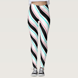 Black White Slanted Regimental Stripe Lines Leggings