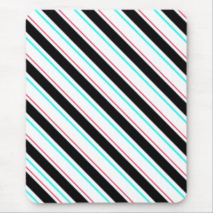 Black White Slanted Regimental Stripe Lines Mouse Pad