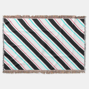 Black White Slanted Regimental Stripe Lines Throw Blanket