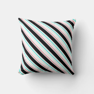 Black White Slanted Regimental Stripe Lines Throw Pillow