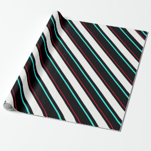 Black White Slanted Regimental Stripe Lines Wrapping Paper