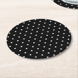 Black White Small Polka Dots Round Paper Coaster