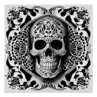 Black & White Smiling Lace Skull