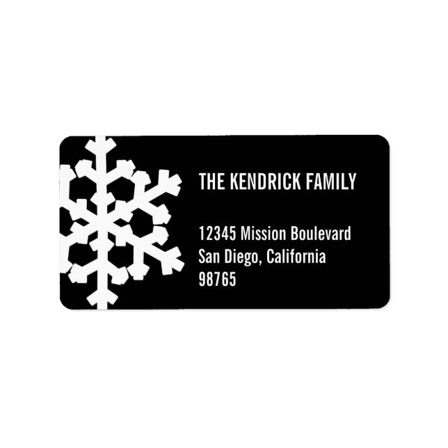 Black white snow flake modern chic return address label (Front)