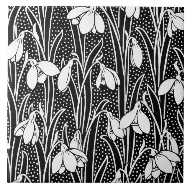 Black & White Snowdrop Pattern  Tile (Front)