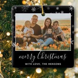 Black White Snowflake Merry Christmas Photo Ceramic Ornament