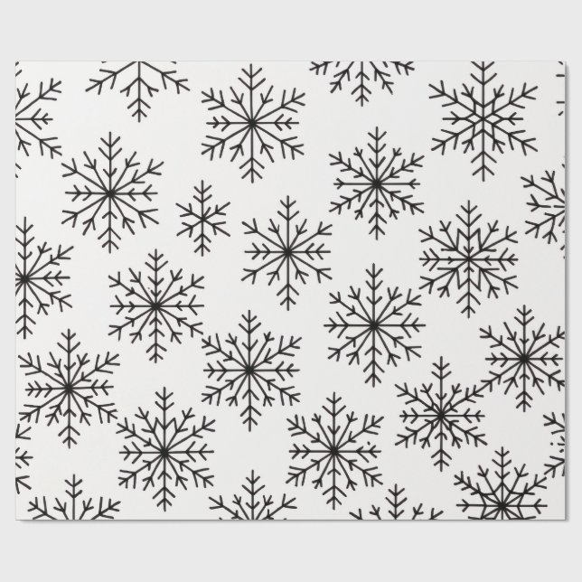 Black & White Snowflake Pattern Wrapping Paper  (Flat)