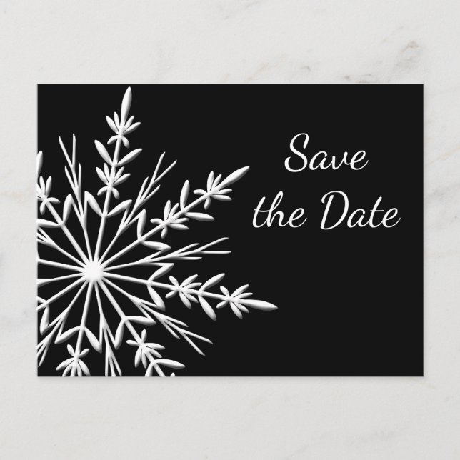 Black White Snowflake Winter Wedding Save the Date Announcement Postcard (Front)