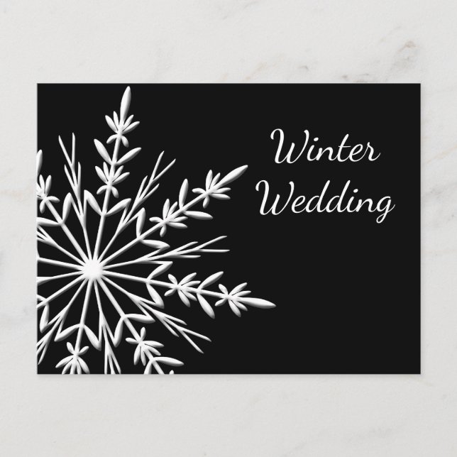 Black White Snowflake Winter Wedding Save the Date Announcement Postcard (Front)