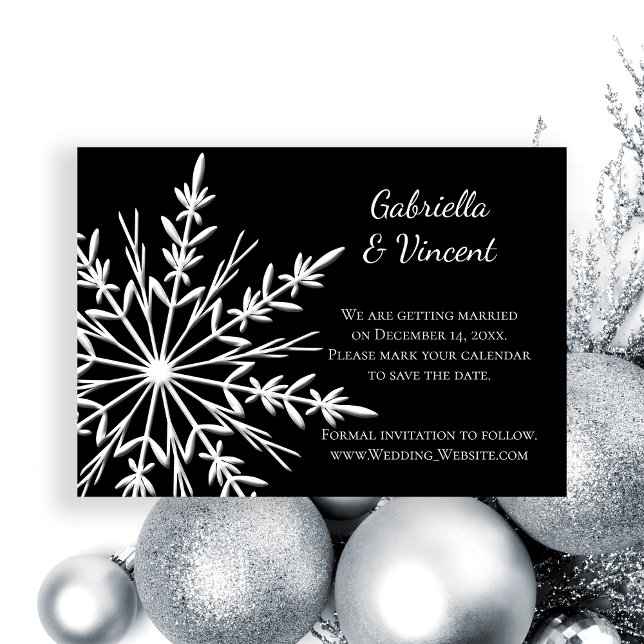 Black White Snowflake Winter Wedding Save the Date Invitation (Set a wintery  tone for your marriage with the Black White Snowflakes Winter Wedding Save the Date.)
