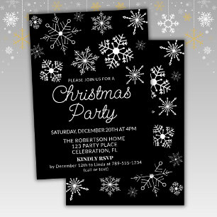 Black White Snowflakes Fête de Noël Invitation