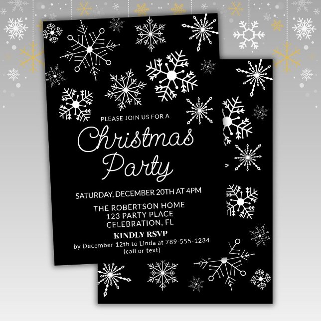 Black White Snowflakes Fête de Noël Invitation (Créateur téléchargé)