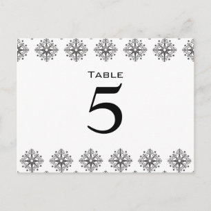 Black + white snowflakes wedding table number postcard