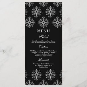 Black + white snowflakes winter wedding food menu