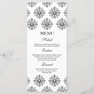 Black + white snowflakes winter wedding food menu