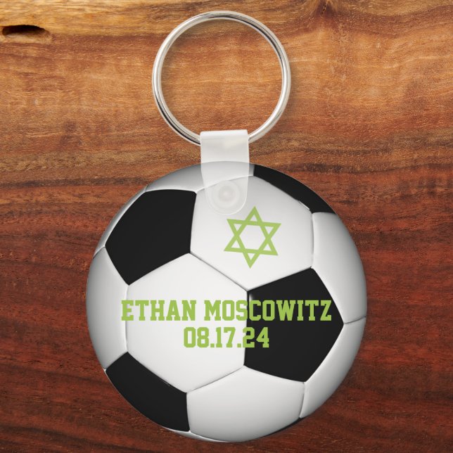 Black, White Soccer Ball Bar Mitzvah Keychain (Back)