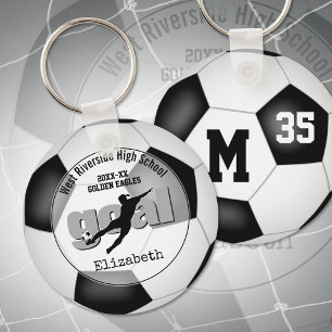 black white soccer ball goal girls' team spirit keychain