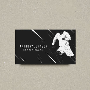 Black & White Soccer Coach Player Masculine Cool   Business Card