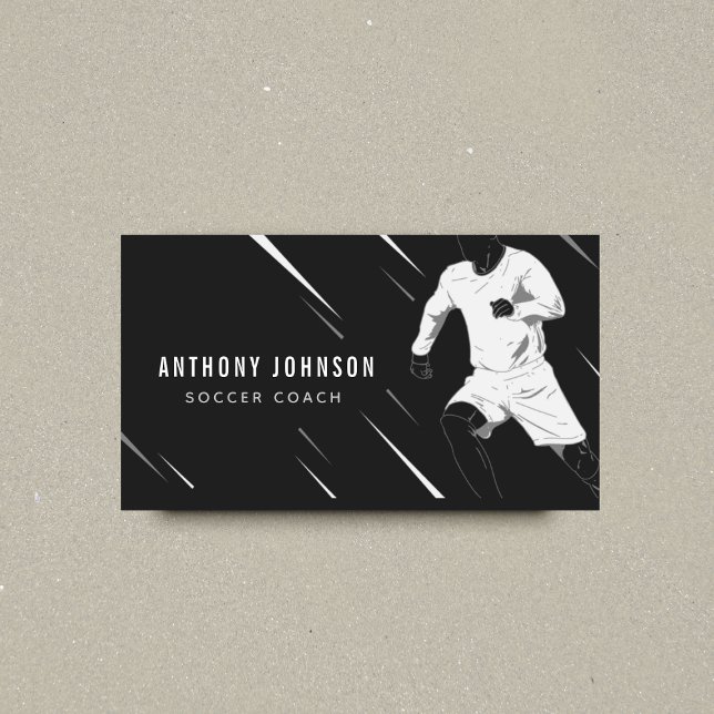 Black & White Soccer Coach Player Masculine Cool   Business Card (Creator Uploaded)
