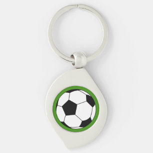 Black White Soccer Football Ball on Green Keychain