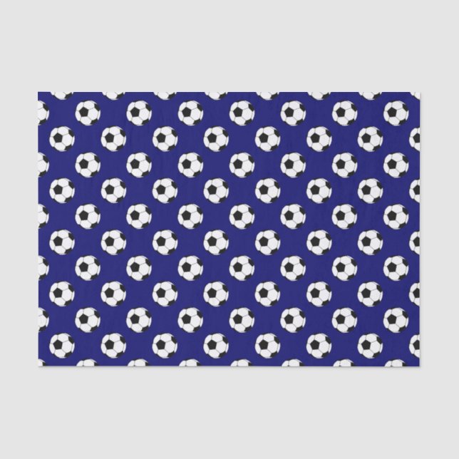 Black/White Soccer Football Balls, Dark Navy Blue Tissue Paper (Front)
