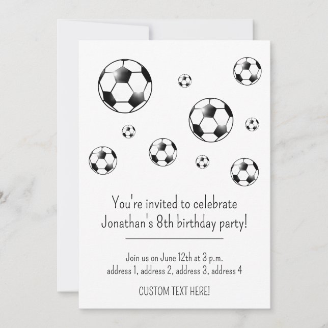 Black & White Soccer Football Theme Birthday Party Invitation (Front)
