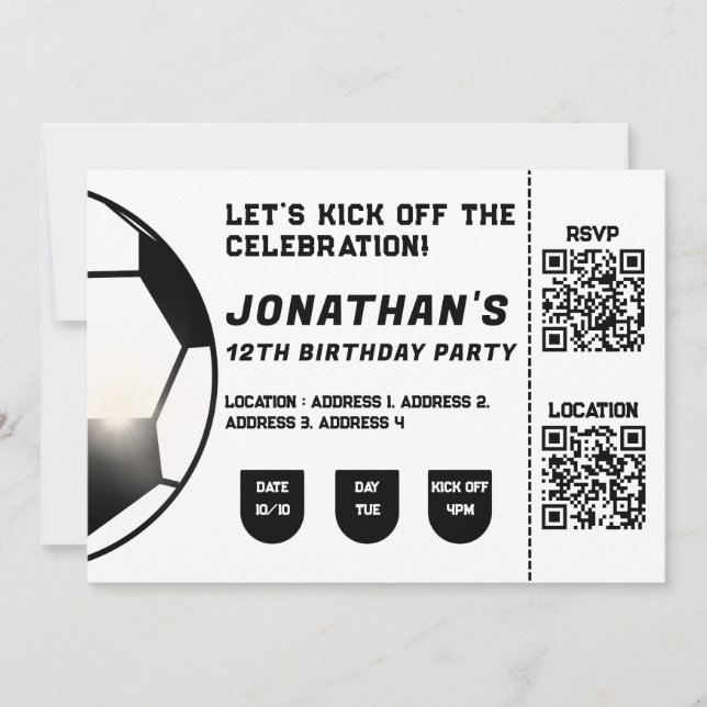 Black & White Soccer Football Theme Invitation (Front)