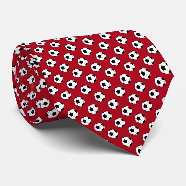 Black White Soccer Fútbol Balls on Dark Red Tie (Rolled)