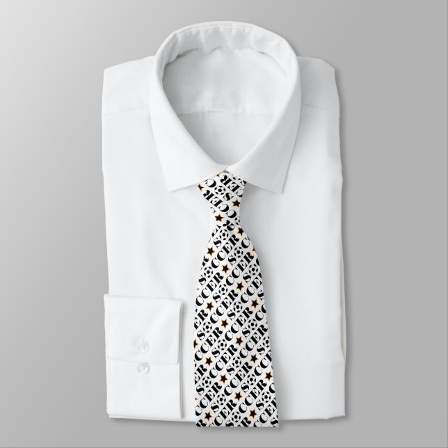 Black & White Soccer Sport Typography Pattern Tie (Tied)