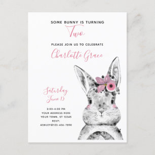 Black & White Some Bunny is Turning Two Birthday Invitation Postcard