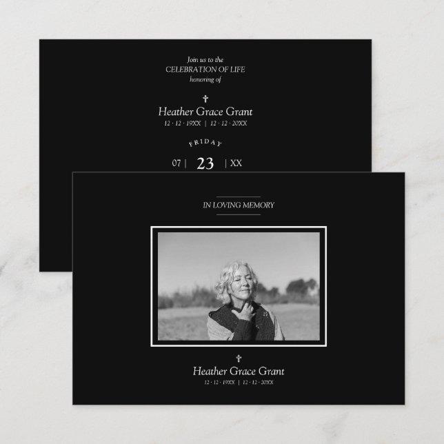 Black White Sophisticated Minimalist Photo Funeral (Front/Back)