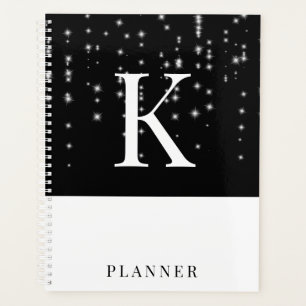 Black & White Sparkle Modern Glam Monogram Planner