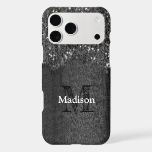 Black white sparkles rustic wood Monogram